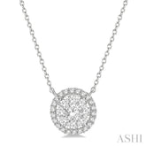 3/4 Ctw Circular Round Cut Diamond Lovebright Pendant With Chain in 14K White Gold